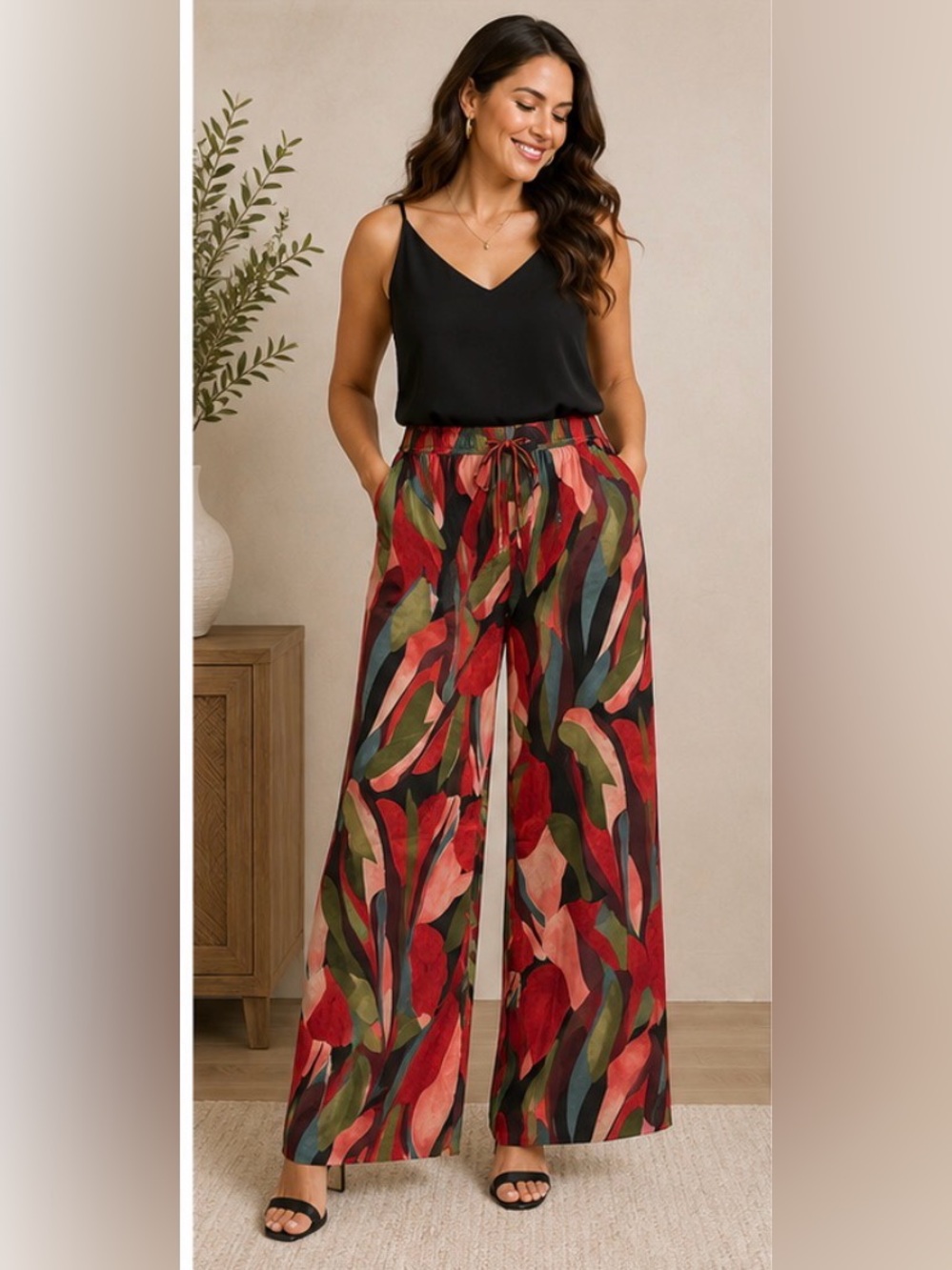 Adrianna Papell XL Mosaic Wide Leg Pull On Pants Multicolor NWT $89